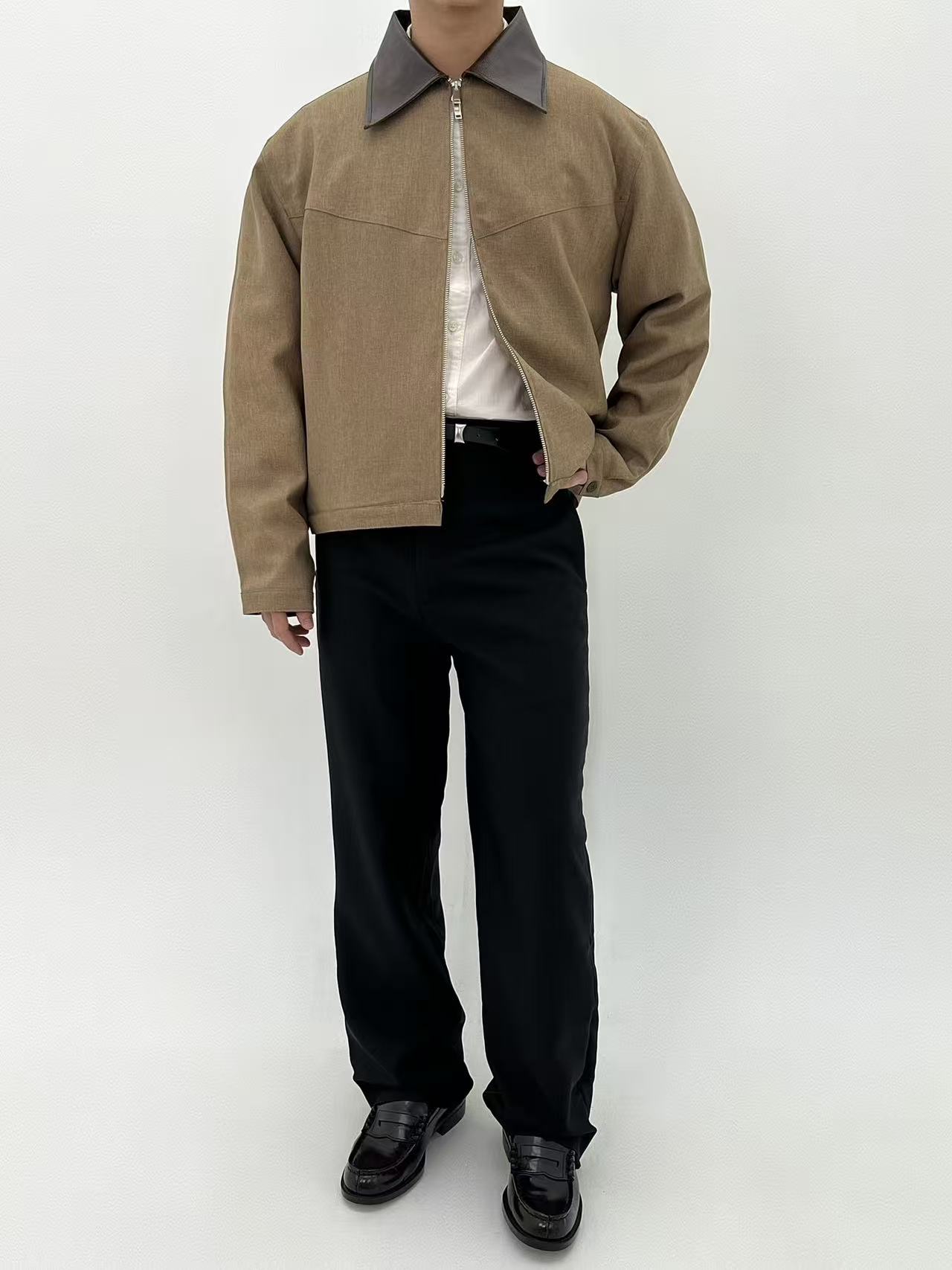 CONTRAST SPLIT JACKET (COFFEE) - Image 4
